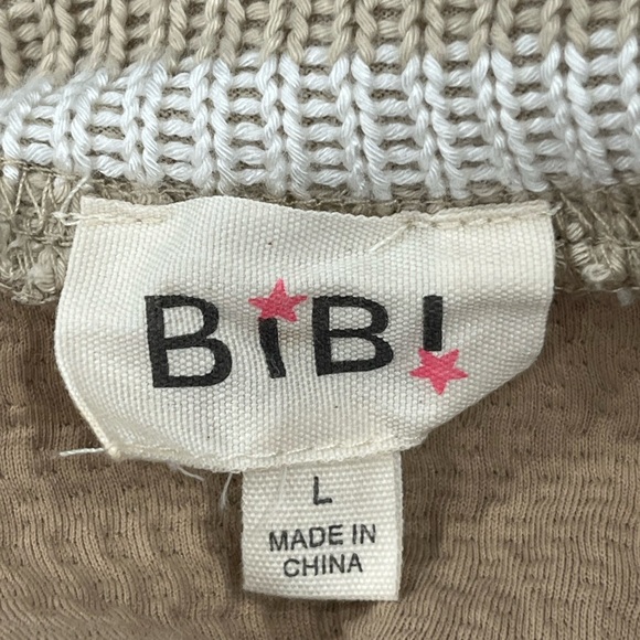 BiBi Tan Striped Contrast Waffle Knit Pullover Sweater Size Large - Picture 7 of 8